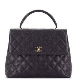 Chanel Jumbo Vintage Classic Top Handle Flap Bag Quilted Caviar